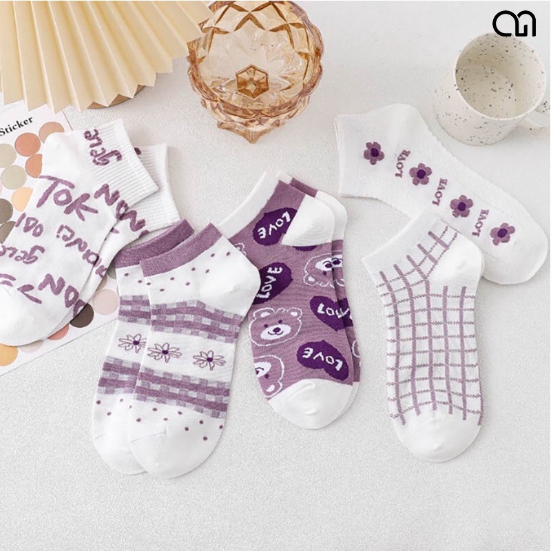 Vớ Nữ Màu Tím Cổ Ngắn - Tất Vớ Nữ Dễ Thương Thời Trang Hàn Quốc