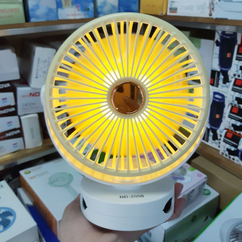 Quạt Sạc Kẹp Có Đèn LED NĐ-2006