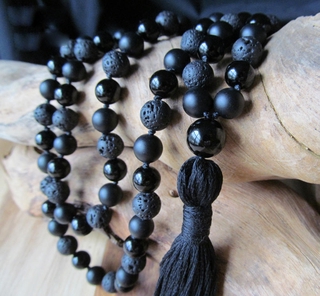 108 Hạt Mala Vòng Cổ Đen Onyx Và Đá Dung Nham Vòng Cổ Tua Rua Vòng Cổ Trang Sức Yoga Hạt Cầu Nguyện Dây Chuyền Đen Mala Hạt