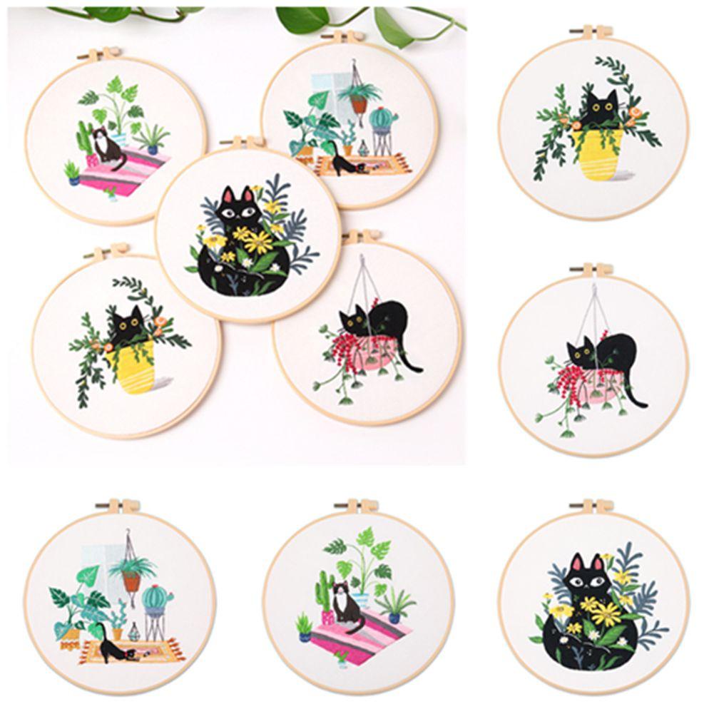 Bộ Kim Thêu Hình Mèo Đen / Cỏ DIY