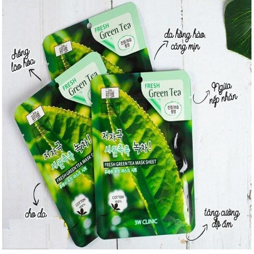 Combo 5 Mặt nạ dưỡng da giảm mụn 3W Clinic Fresh Green Tea Mask Sheet 23ml x 5