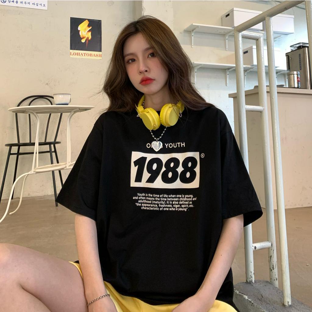 Áo thun tay ngắn dáng rộng in chữ thời trang đơn giản cho nữ