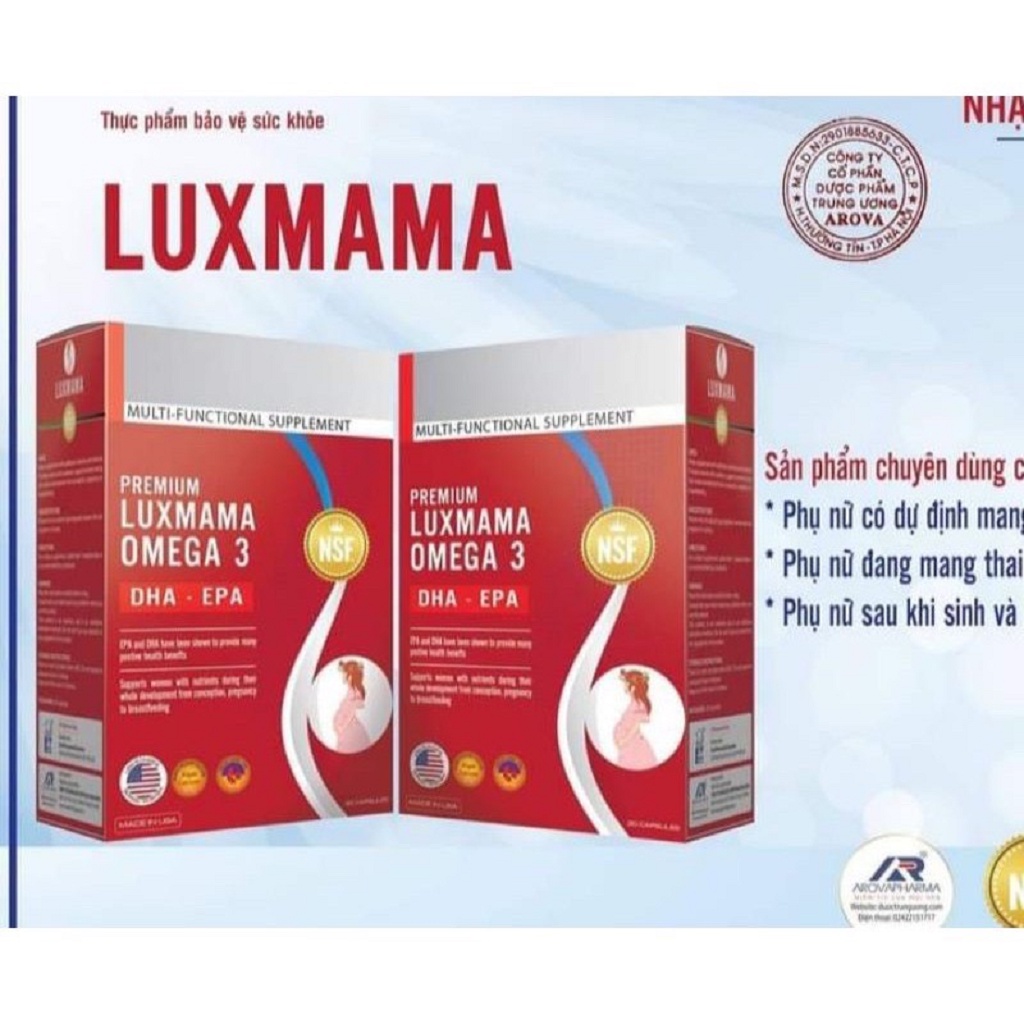 Viên uống cho bà bầu, chuẩn bị mang thai, cho con bú LUXMAMA nhập khẩu mỹ hộp 30 viên