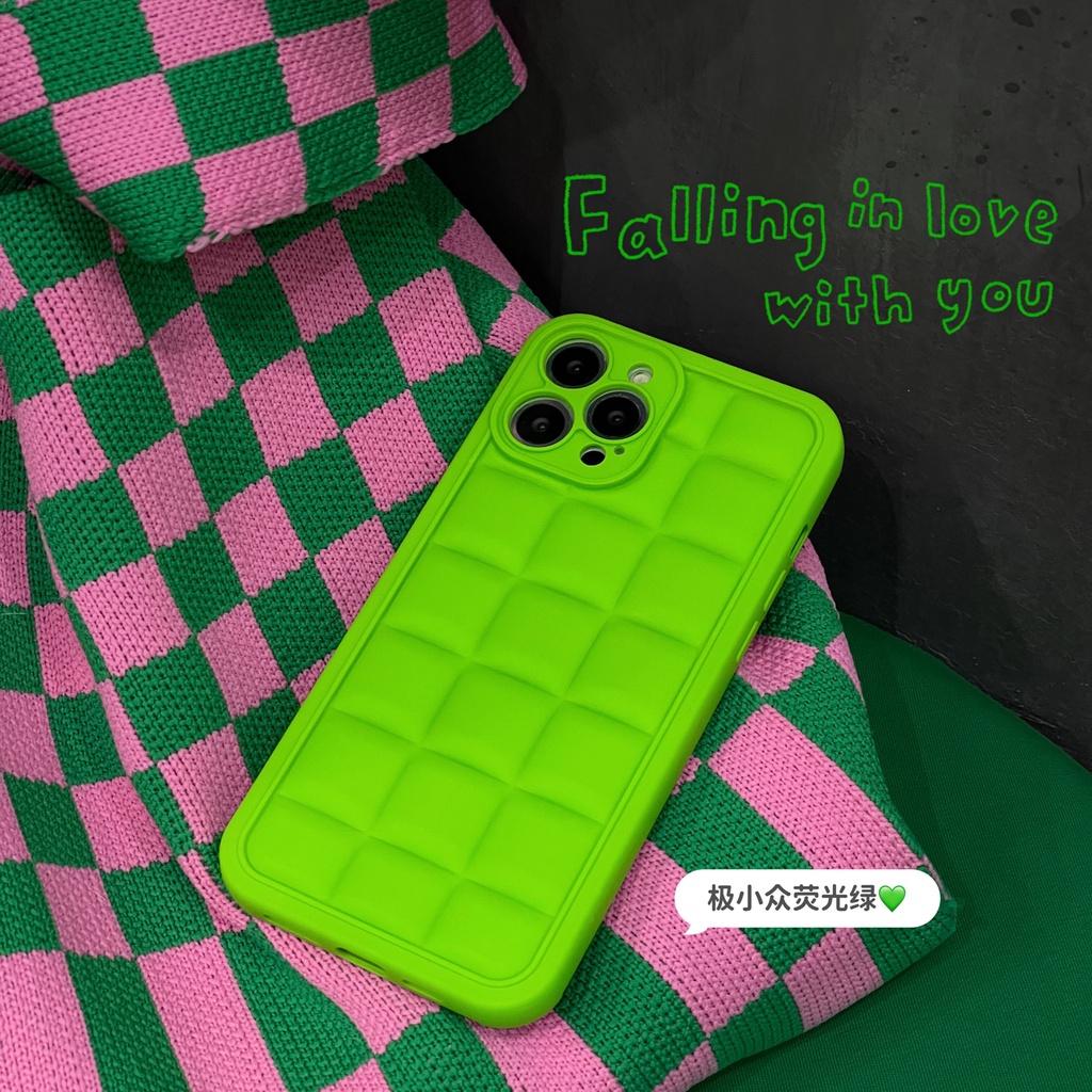 Ốp Điện Thoại TPU Mềm Màu Xanh Lá Dạ Quang Hình Vuông 3D Cho iphone 14 14pro 14 promax 14 plus 13 pro max 12 pro max 11 pro max xs max xr x