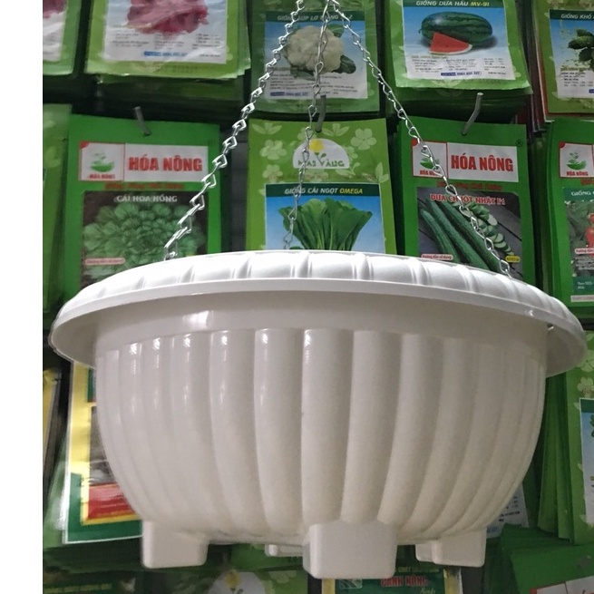 Chậu Nhựa Treo Xích, Chảo Treo Hoa Kiểng Loại Rất Dày + Sợi Dây Xích Bằng Kim Loại  (size lớn: 35x13,5x25cm)