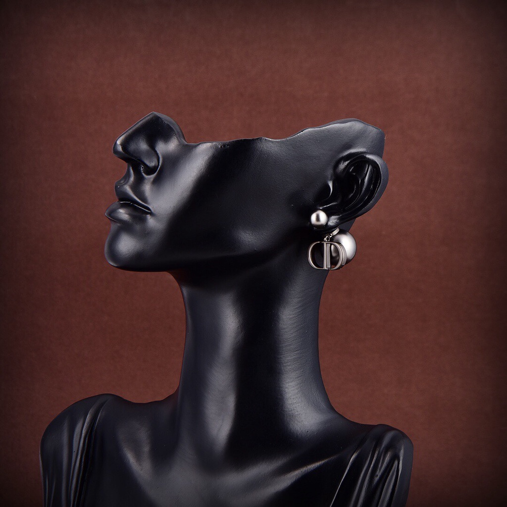 Dior Bông tai ngọc trai đen CD Hoa tai thời trang nữ khuyên tai