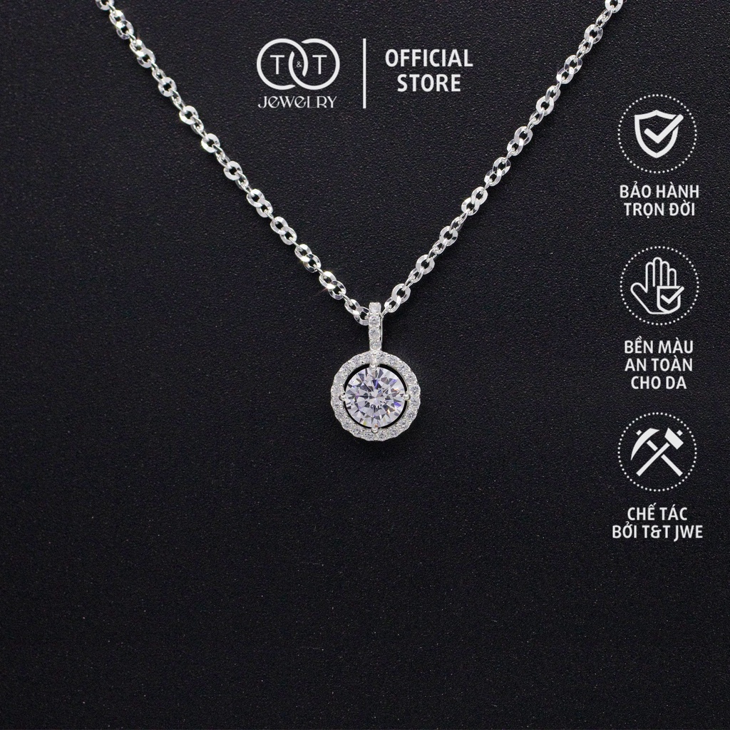 Dây chuyền Bạc nữ s925 Mặt Đá Tròn T&amp;T Jewelry cao cấp DC01
