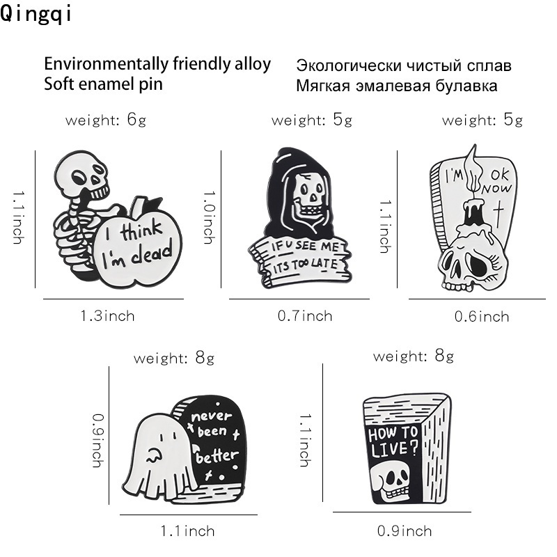 Huy hiệu cài áo Miss Zoe hình bộ xương người phong cách Gothic