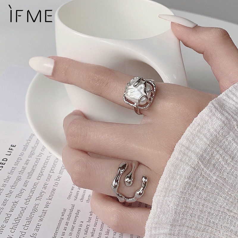 IF ME Bộ 2 Nhẫn Mở Mạ Bạc Đính Ngọc Trai Nhân Tạo Thanh Lịch Cho Nữ