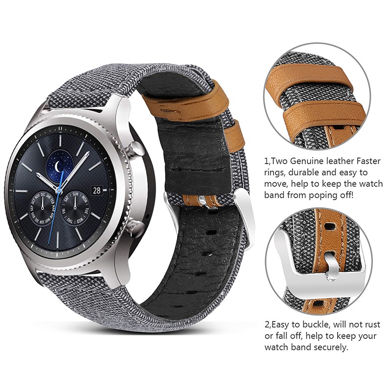 Dây Đeo Da Canvas 20mm / 22mm Cho Đồng Hồ Samsung Gear S3 S2 Sport Classic Huawei Gt 2 Samsung Galaxy Watch 42mm / 46mm