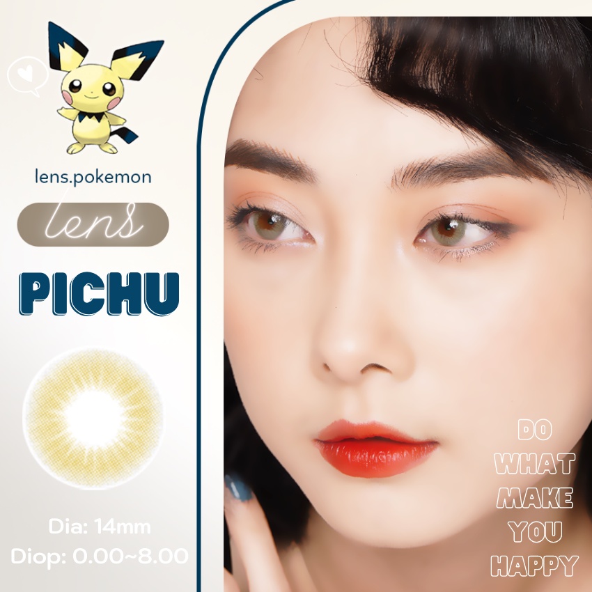 Kính áp tròng màu nâu rêu giãn nhẹ 14.0mm PICHU BROWN, sử dụng 6 tháng, giá lens 1 cặp kèm khay đựng .