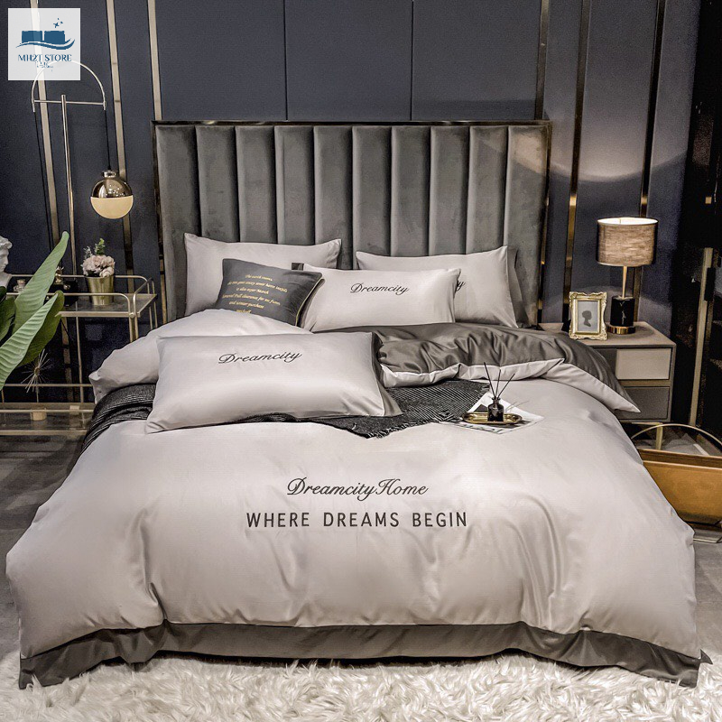 Bộ chăn ga gối phi lụa Dreamcity nhập khẩu Set 4 món chăn ga gối bo chun miễn phí MH2T STORE