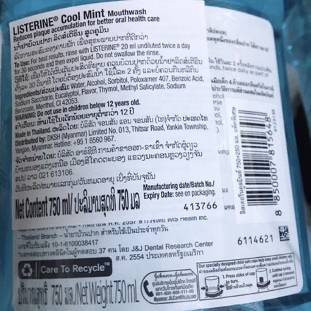 🌺Nước súc miệng Listerine 1 chai 750ml hoặc 250ml Thái lan