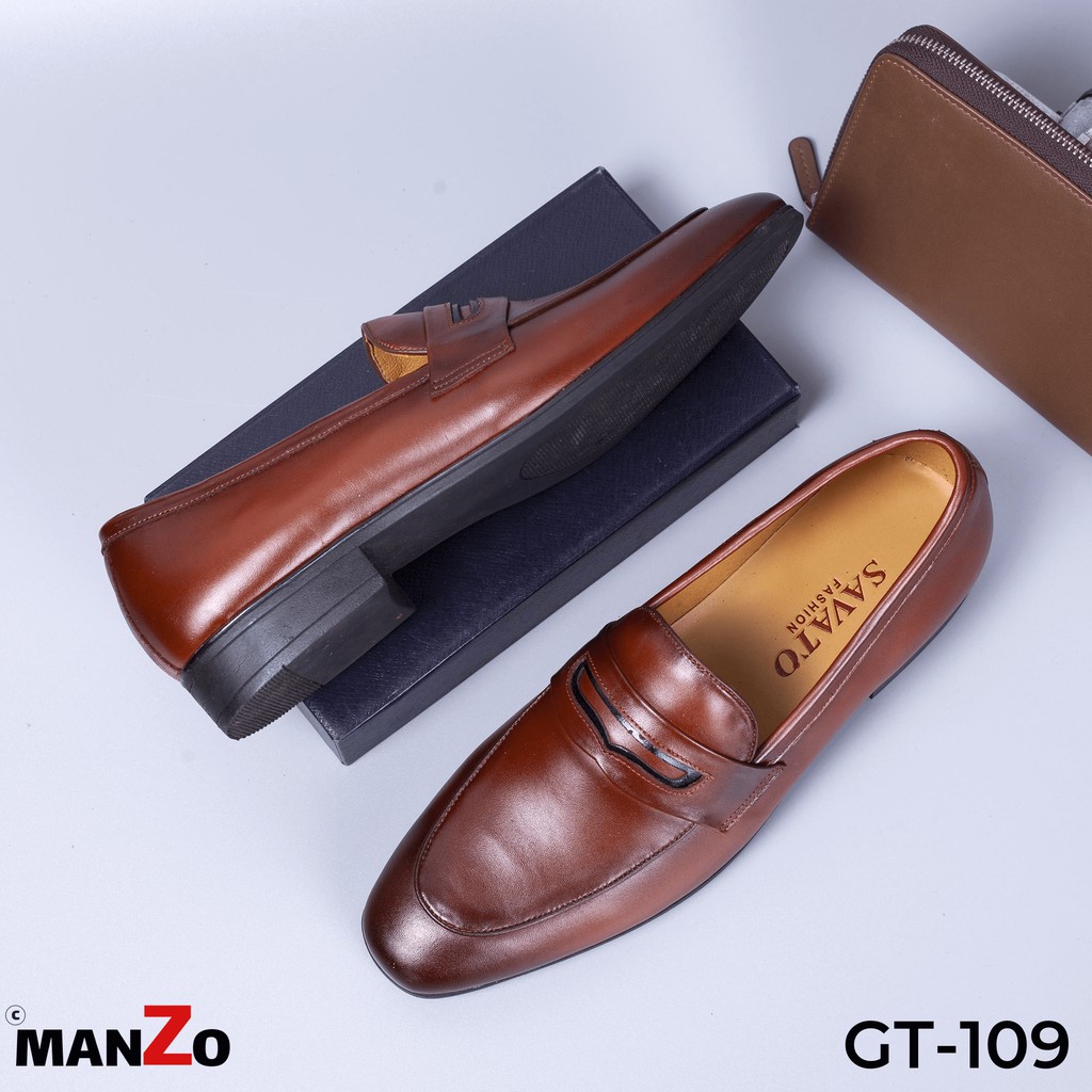 [BẢO HÀNH 12 THÁNG] Giày tây nam công sở da bò cao cấp màu nâu - Manzo GT 109