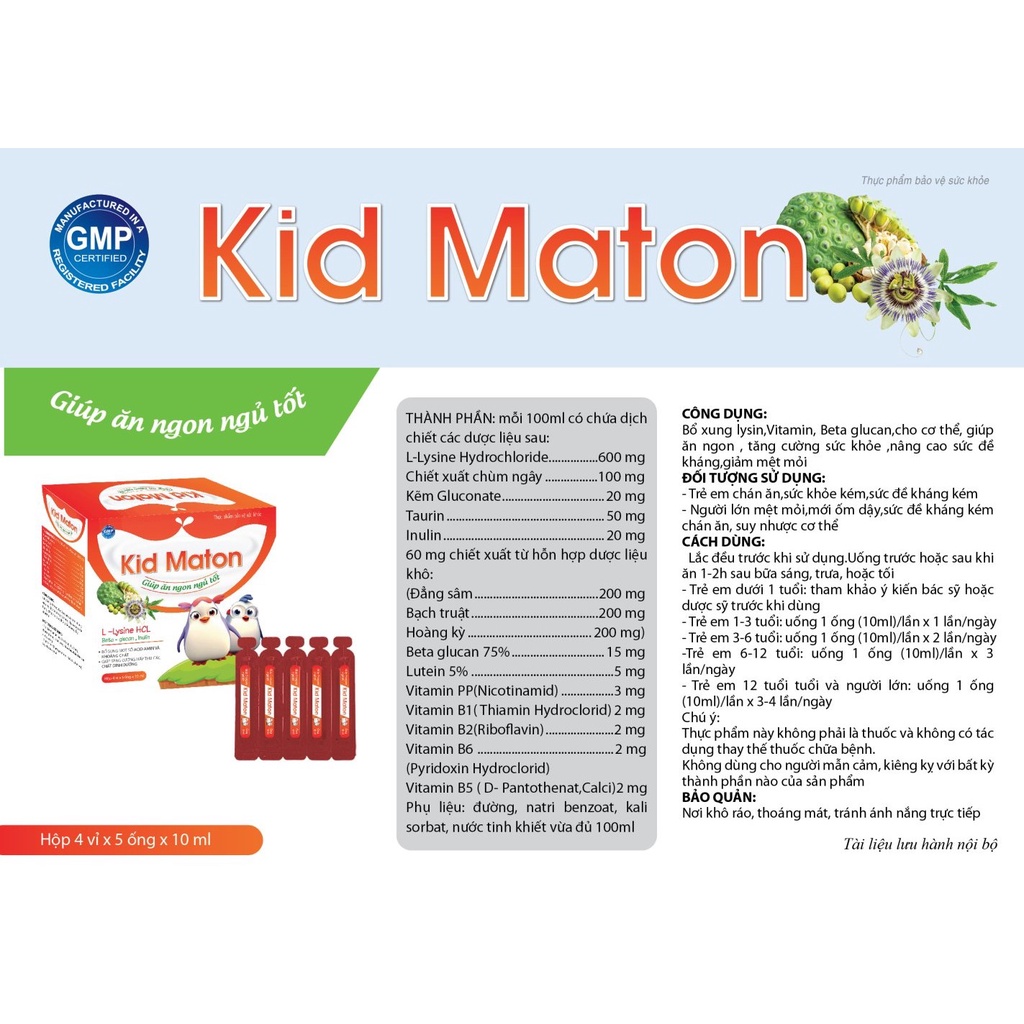 Siro Kid Maton - Giúp Ăn Ngon Ngủ Tốt, Tăng Sức Đề Kháng - Hộp 20 Ống
