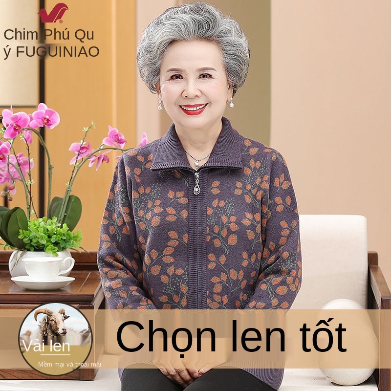 Người cao tuổi áo khoác mùa thu nữ bà trang phục áo len mẹ mùa xuân và mùa thu