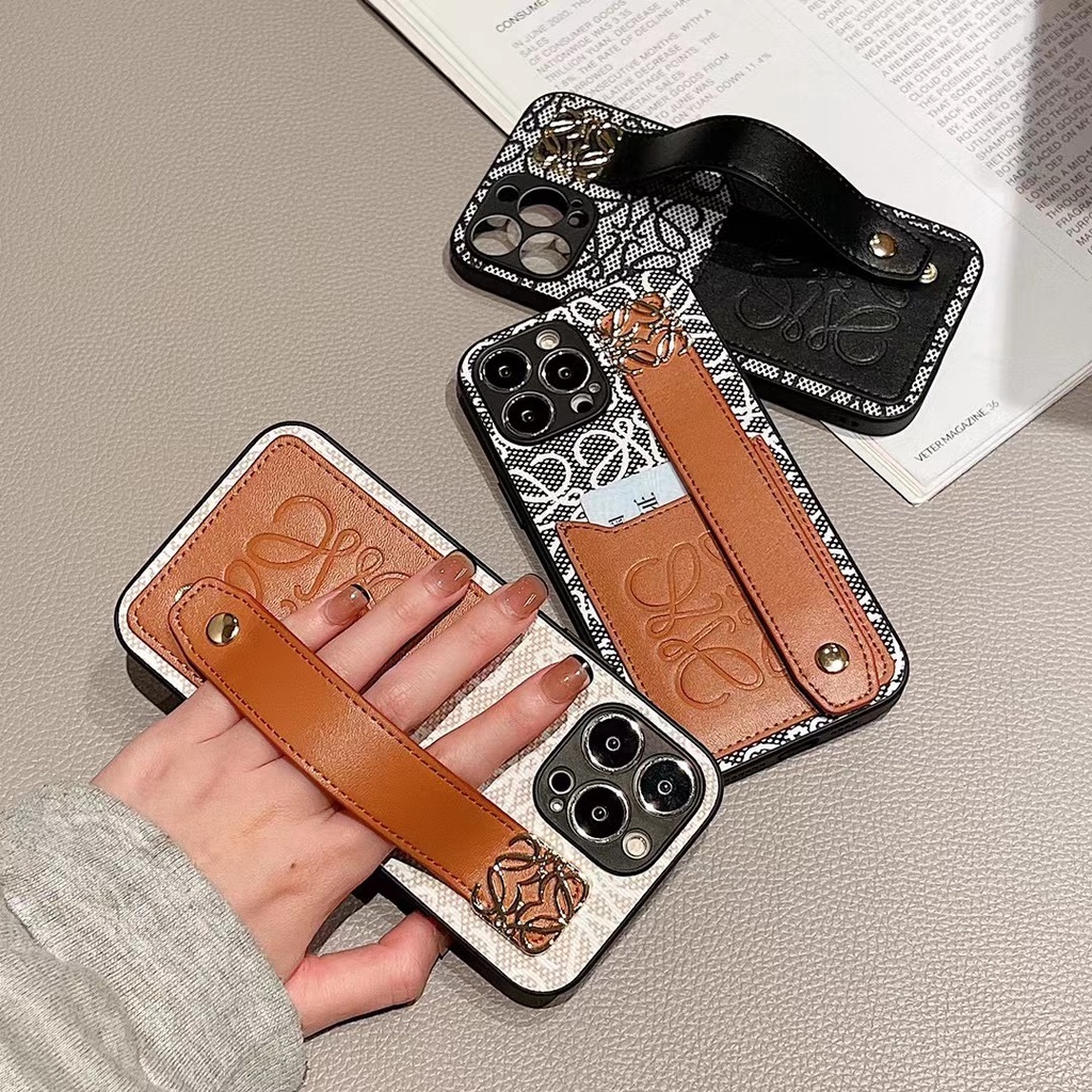 Ốp Điện Thoại Da Mềm Chống Rơi Có Quai Cầm Tay Màu Nâu Cho Iphone 14ProMax 13Promax 12 11 Pro Max