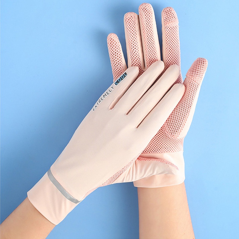 Găng Tay Lái Xe Hở Ngón Chống Trượt Bằng Lụa Lạnh Mỏng Thoáng Khí Chống Tia UV Đơn Giản Có Thể Chạm Màn Hình Cảm Ứng Cho Nữ
