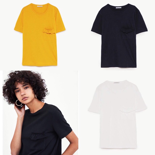 Áo phông trơn cổ tròn, túi bèo