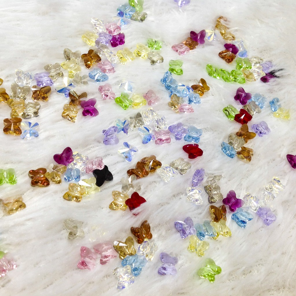 Hạt đá pha lê hình bươm cao cấp nhiều màu size 6mm lấp lánh cườm xỏ vòng tay