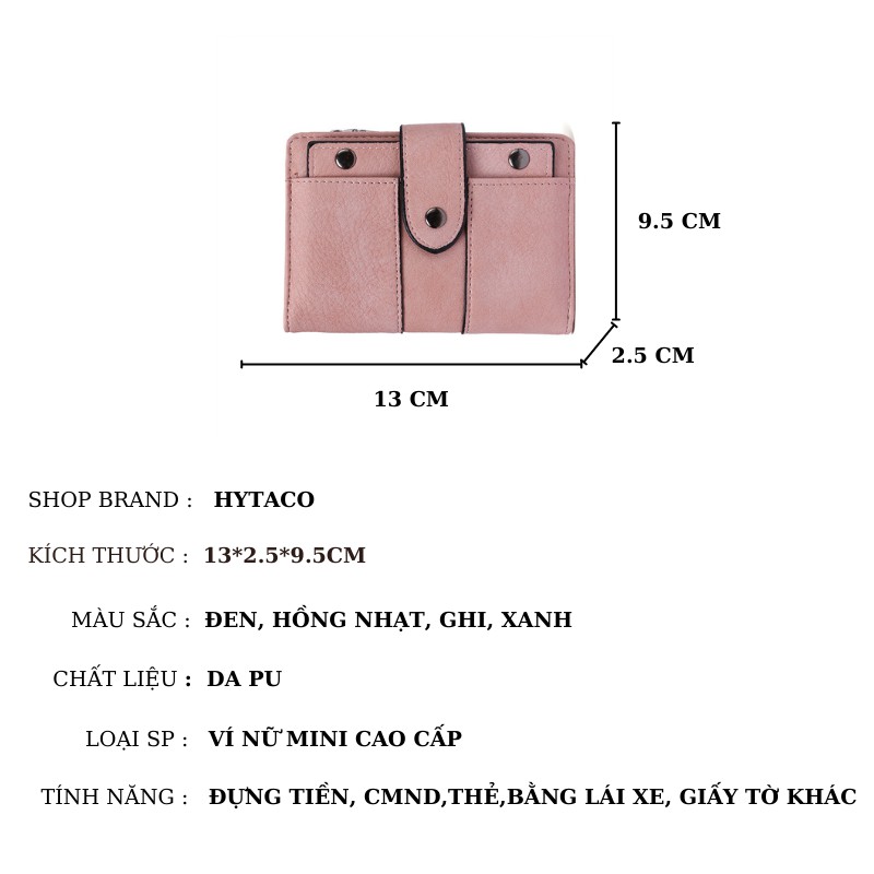 Ví nữ cầm tay mini cao cấp đựng tiền khóa gập phong cách Hàn Quốc 2021 HYTACO VDCT32