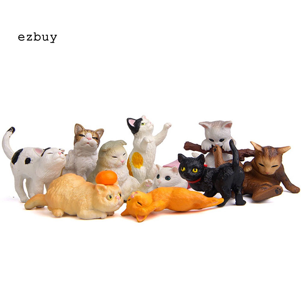 Set 10 Tượng Mèo Mini Bằng Nhựa Pvc Dùng Trang Trí Tiểu Cảnh