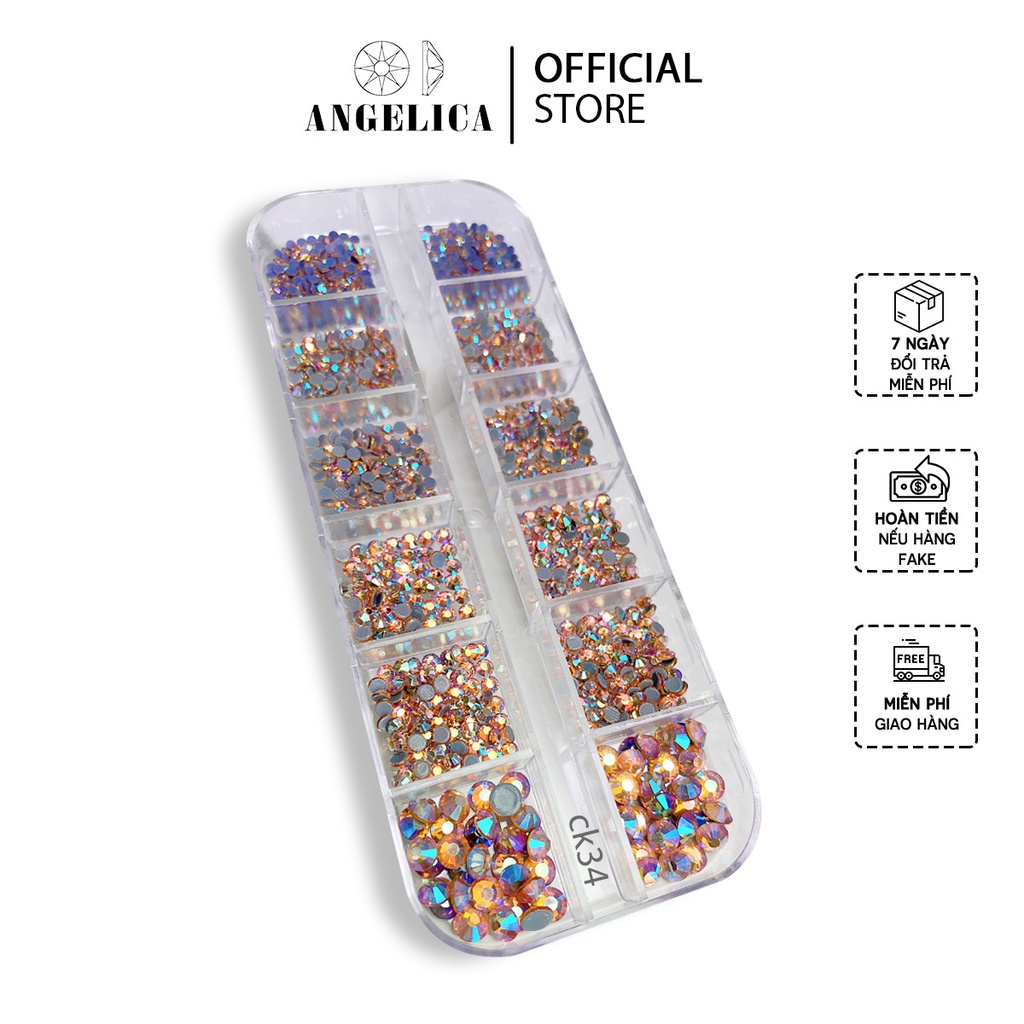 Khay Đá Nail Chân Keo Màu Cam Nhạt Ánh AB Mix Size Trang Trí Móng ANGELICA CK34