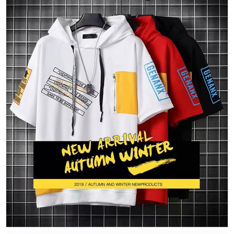 Áo hoodie tay ngắn phong cách đường phố Nhật Bản mẫu mới 2022