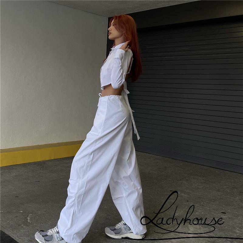 Quần Dài Dáng Suông Lưng Thun Rút Dây Màu Trơn Cho Nữ