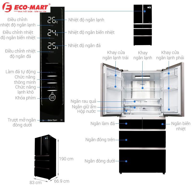 Tủ lạnh Aqua 6 cửa màu đen 553/515 lít AQR-IG686AM(GB)
