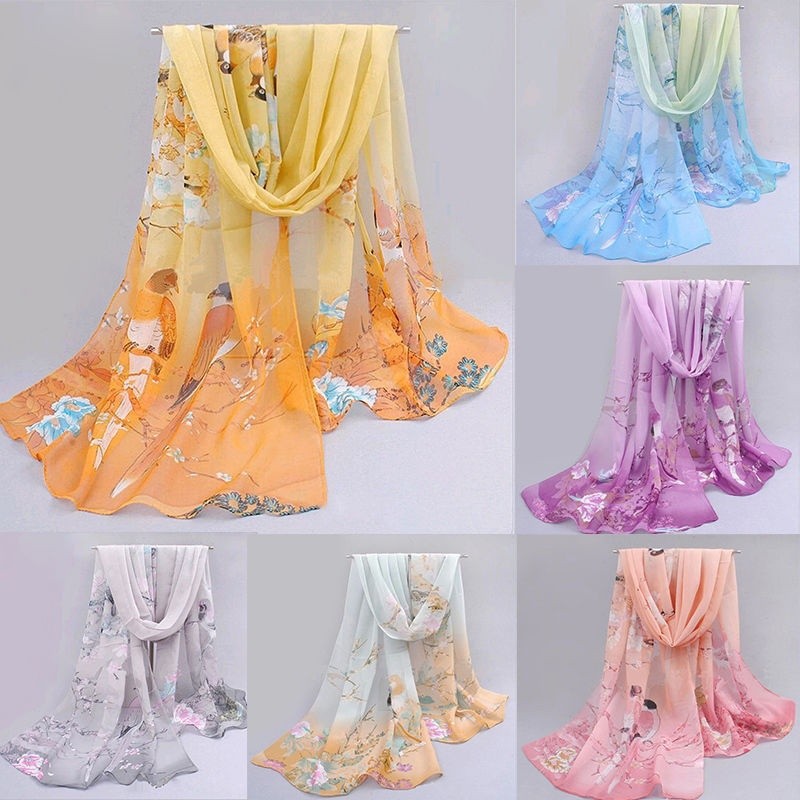 Khăn quàng cổ chiffon in họa tiết khung cảnh cho nữ