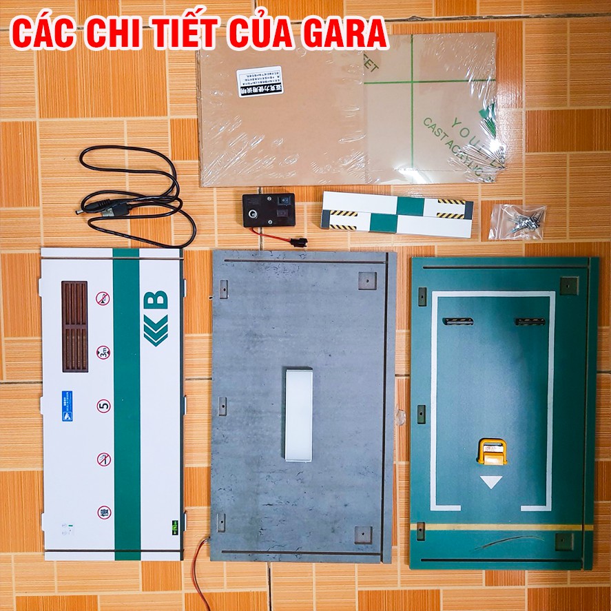 Mô hình bãi đỗ 1 xe ô tô tỉ lệ 1:18 bằng gỗ có đèn chiếu sáng đồ chơi trẻ em hoặc trưng bày