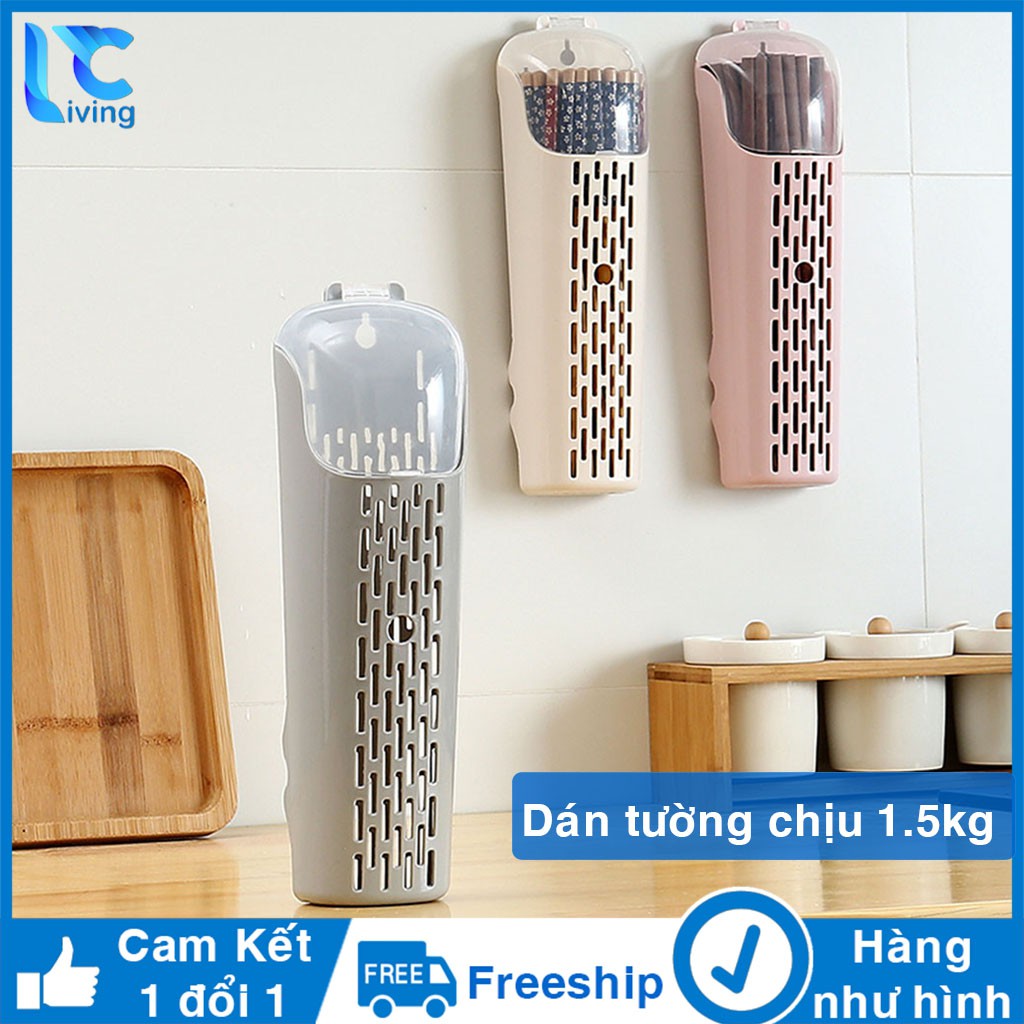 [Mã LIFE10K15 giảm 10K đơn 20K] Ống đựng đũa dán tường có nắp Living C, 1 ống cắm đũa nhà bếp tiện lợi _D46