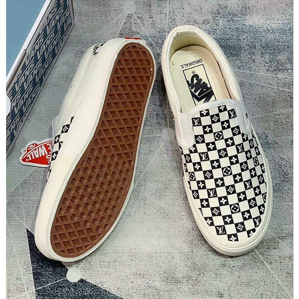 Giày Lười Nam Xỏ Lv Đen Và Xanh Vans Slip On