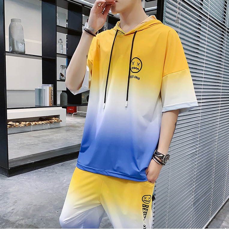 Bộ Đồ Thun Nam Có Mũ Thời Trang Loang In Họa Tiết Mặt Mếu Tinh Tế Zenkonam MEN QA 105C Y