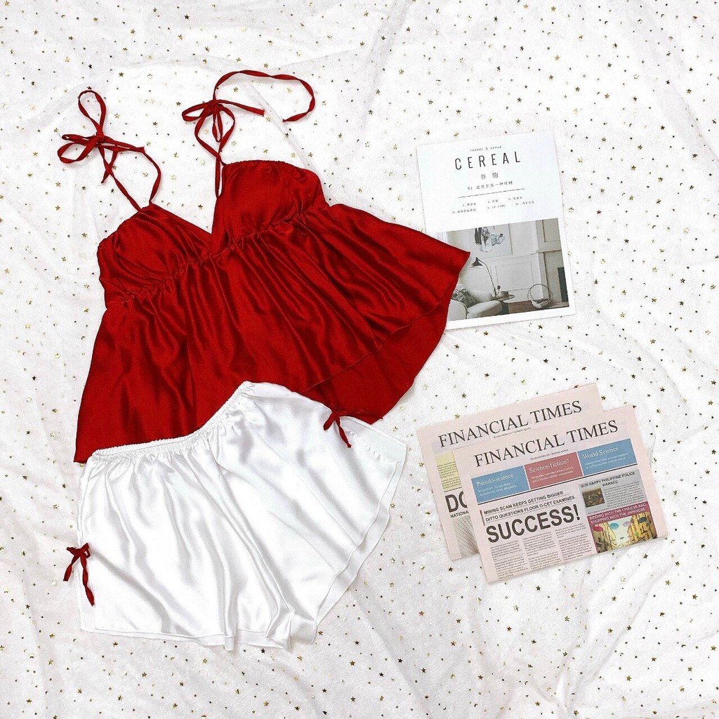 Set đùi 2 dây áo lụa satin màu - quần trắng siêu xinh form 40-56kg | BigBuy360 - bigbuy360.vn