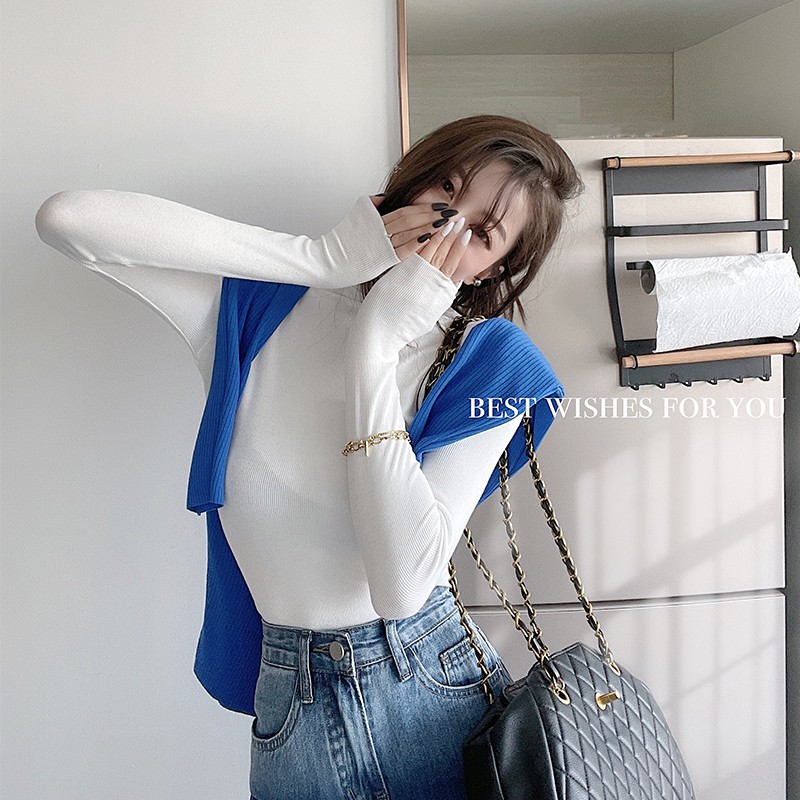 Áo thun cổ cao dáng ôm phong cách Hàn Quốc thời trang cho nữ