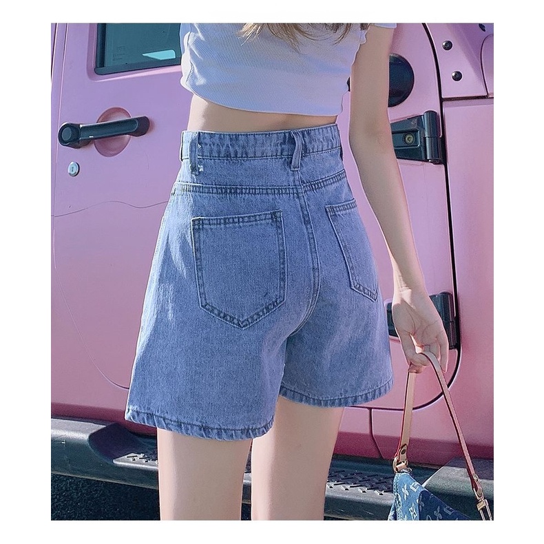 Quần Short Denim Mỏng Ống Rộng Lưng Cao Thời Trang Mùa Hè 2022