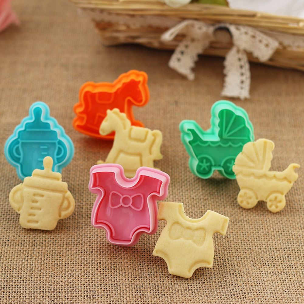 4Pcs Baking Tool Plunger Pastry Mould Fondant Cookie Cutter Baby Biscuit Mold
