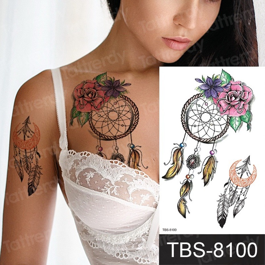 Hình Xăm Dán Cánh Tay/ Vai/ Vai/ Cổ Tay Hình Dreamcatcher Chống Nước Cho Nữ