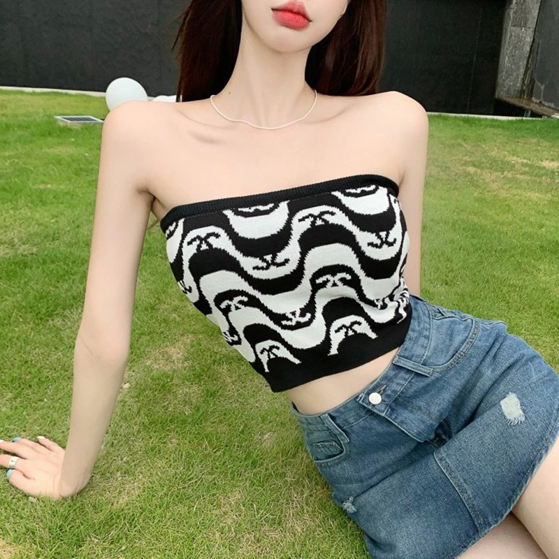 Áo croptop dệt kim không tay in họa tiết thời trang hàn quốc gợi cảm dành cho nữ | BigBuy360 - bigbuy360.vn