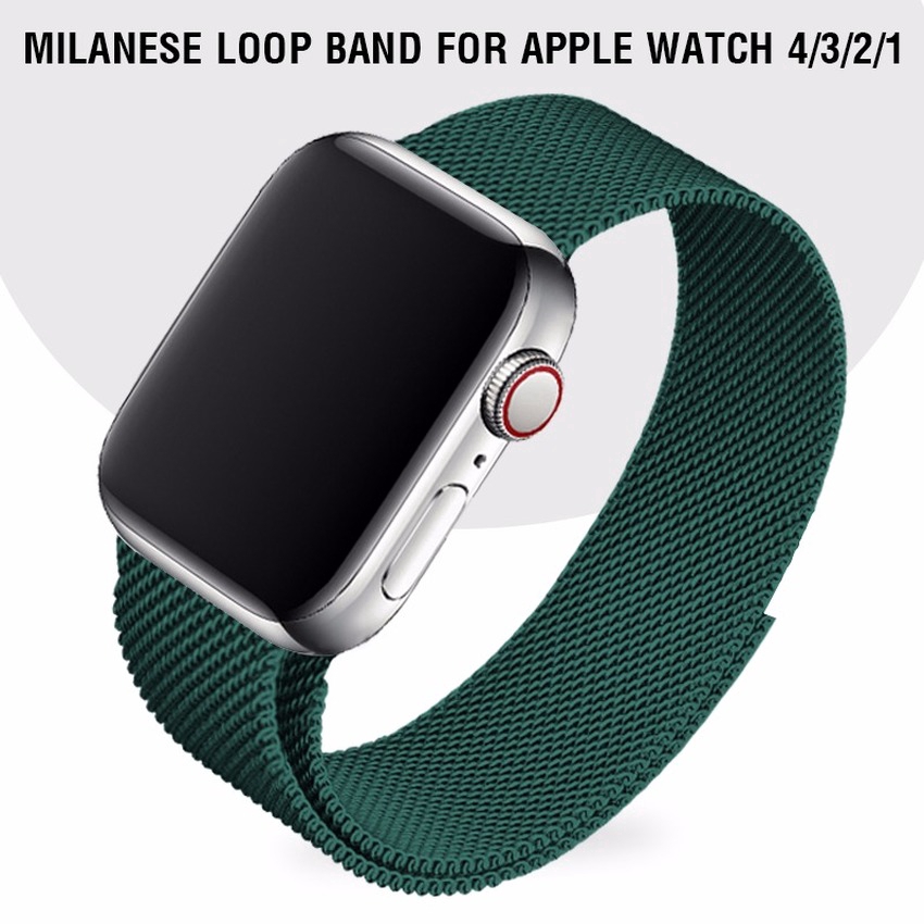 Dây đeo Milanese màu xanh lá với khóa kim loại từ tính cho Apple Watch Seri 7 6 SE 5 4 3 2 1 38mm 42mm 40mm 44mm