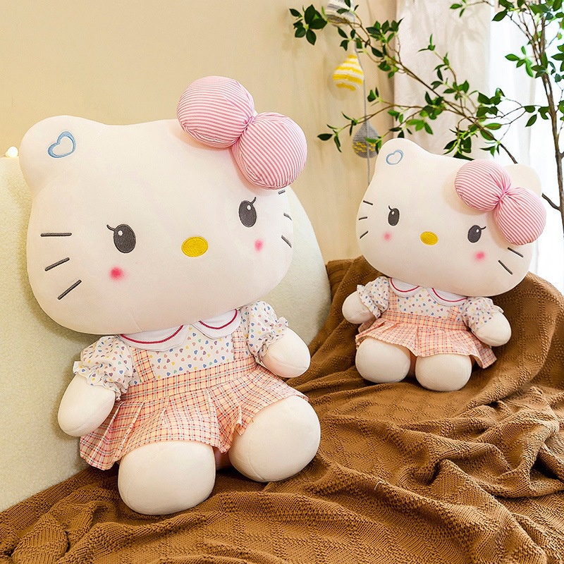 Gấu bông Hello Kitty áo trái tim mặc váy yếm dễ thương kích thước 40/50/55cm NEOCI