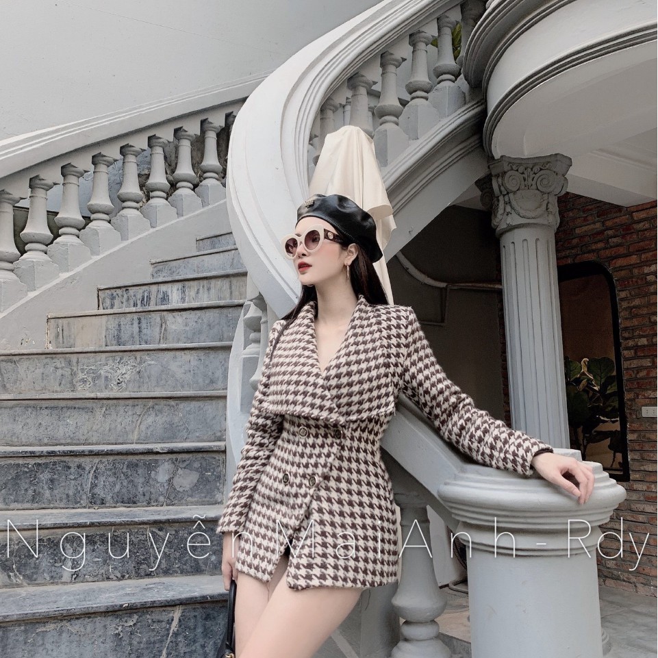 Áo vest dạ kẻ dăng mangto thụng