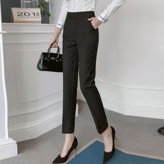 Quần tây nữ công sở cao cấp ống dài thiết kế chất vải 2 biên kiểu dáng Quần baggy đi học xanh đen cúc lệnh ảnh thật sau