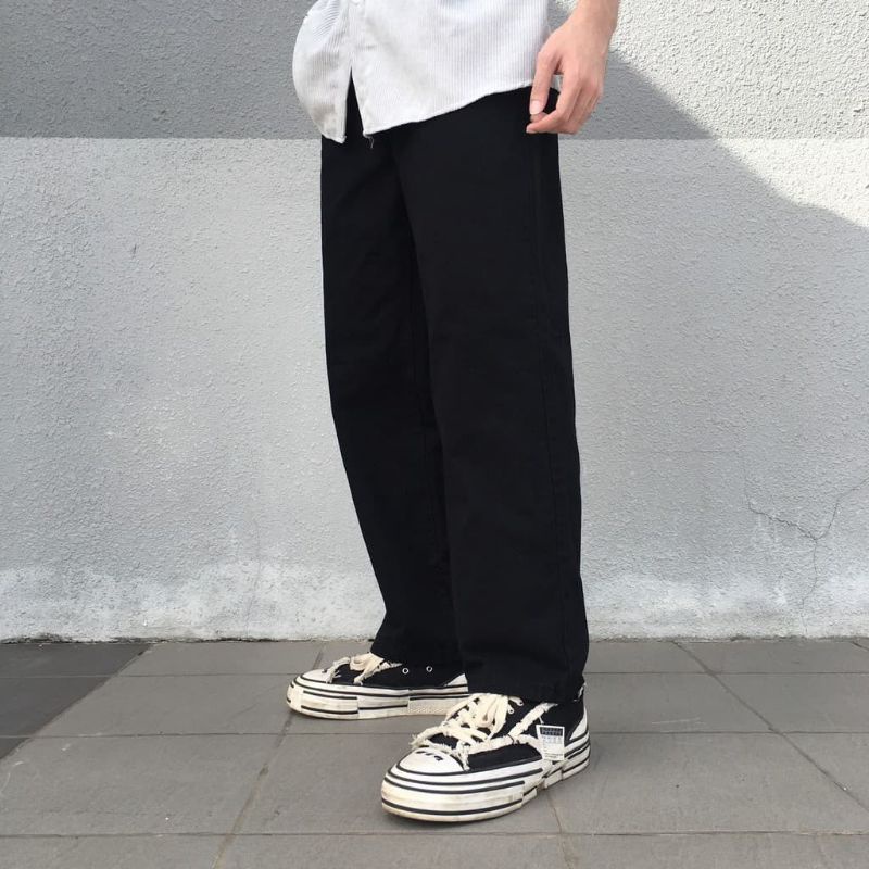 Quần Baggy Kaki Nam Nữ Ống Rộng-phong cách hàn quốc trơn màu đen và trắng kem