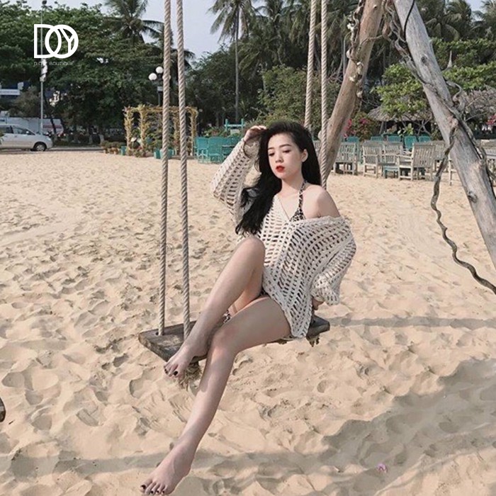 [ ÁO LƯỚI VUÔNG DÀY ĐI BIỂN ] áo len đan lưới đi biển 2 màu trắng - be | BigBuy360 - bigbuy360.vn