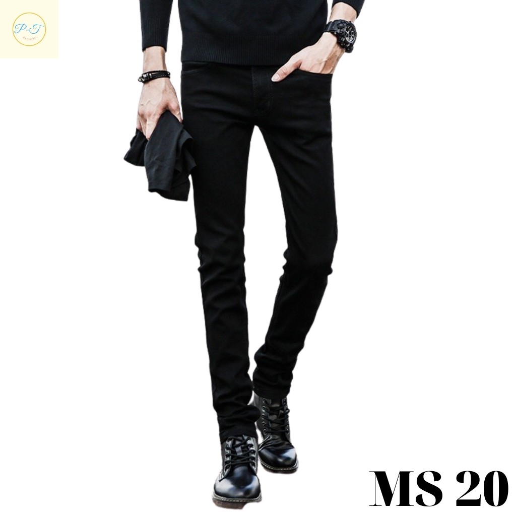 Quần jean nam màu đen trơn không rách gối chất bò cao cấp co dãn 4 chiều đẹp from dáng rin skinny YuMy JM20