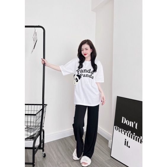 Set áo cotton gấu panda quần suông đen