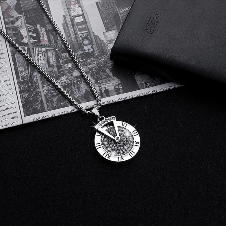 Dây Chuyền Nam Vòng cổ Nam nữ Màu Bạc Punstore Hình Tròn Chất Liệu Titan Không Gỉ - Vòng Cổ Clock Chain